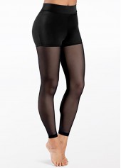 Mesh Stitching Black Mid Waist Swim Leggings