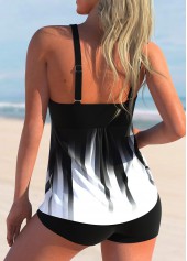 Ombre Cross Strap White Tankini Set