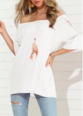 Feather Detail White Hollow Out T Shirt