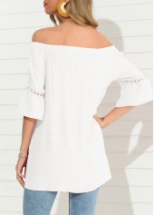 Feather Detail White Hollow Out T Shirt