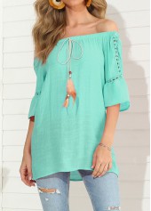 Hollow Out Mint Green Feathers Design T Shirt