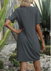 V Neck Twist Front Brown Dress