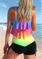 Rainbow Color Printed Layered Hem Tankini Set