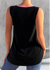 Floral Print Black Split Neck Tank Top