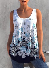 Floral Print White Round Neck Tank Top