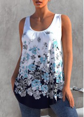 Floral Print White Round Neck Tank Top