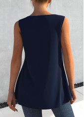 Navy Blue Faux Two Piece Tribal Print Tank Top