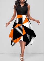 Color Block Geometric Print Asymmetric Hem Dress