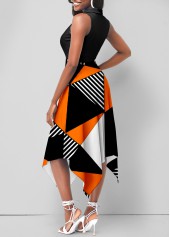 Color Block Geometric Print Asymmetric Hem Dress