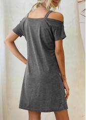 Strappy Cold Shoulder Short Sleeve Dark Grey Dress