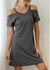 Strappy Cold Shoulder Short Sleeve Dark Grey Dress