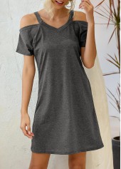 Strappy Cold Shoulder Short Sleeve Dark Grey Dress