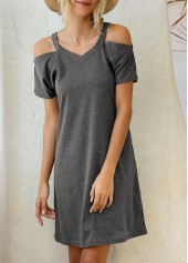 Strappy Cold Shoulder Short Sleeve Dark Grey Dress