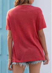 Peach Red Lace Up Long Sleeve T Shirt