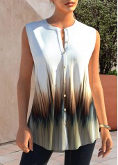 Ombre White Split Neck Tank Top