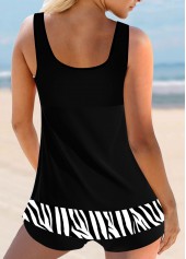 Zebra Print Mesh Stitching Black Tankini Top-No Bottom