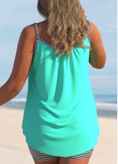 Cyan Striped Bowknot Spaghetti Strap Tankini Set