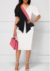 V Neck White Short Sleeve Dress