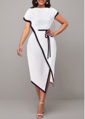 Contrast Stitch White Short Sleeve Dress