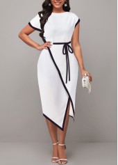 Contrast Stitch White Short Sleeve Dress