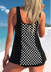 Polka Dot Wide Strap Black Swimdress Set