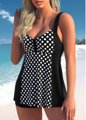 Polka Dot Wide Strap Black Swimdress Set