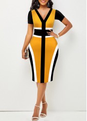 Short Sleeve Ginger Contrast V Neck Dress