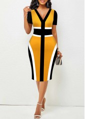 Short Sleeve Ginger Contrast V Neck Dress