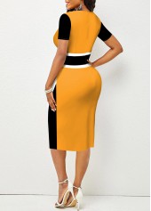 Short Sleeve Ginger Contrast V Neck Dress