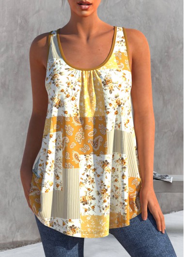 Paisley Print Contrast Yellow Tank Top 29$