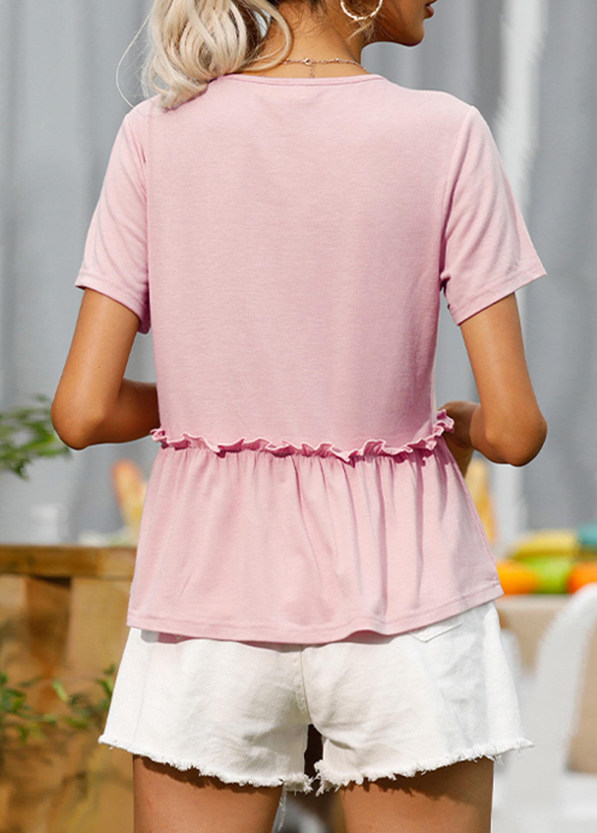 Light Pink V Neck Stringy Selvedge T Shirt