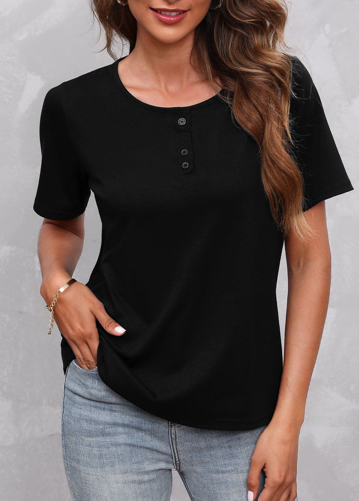 Black Lace Patchwork Short Sleeve Round Neck T Shirt