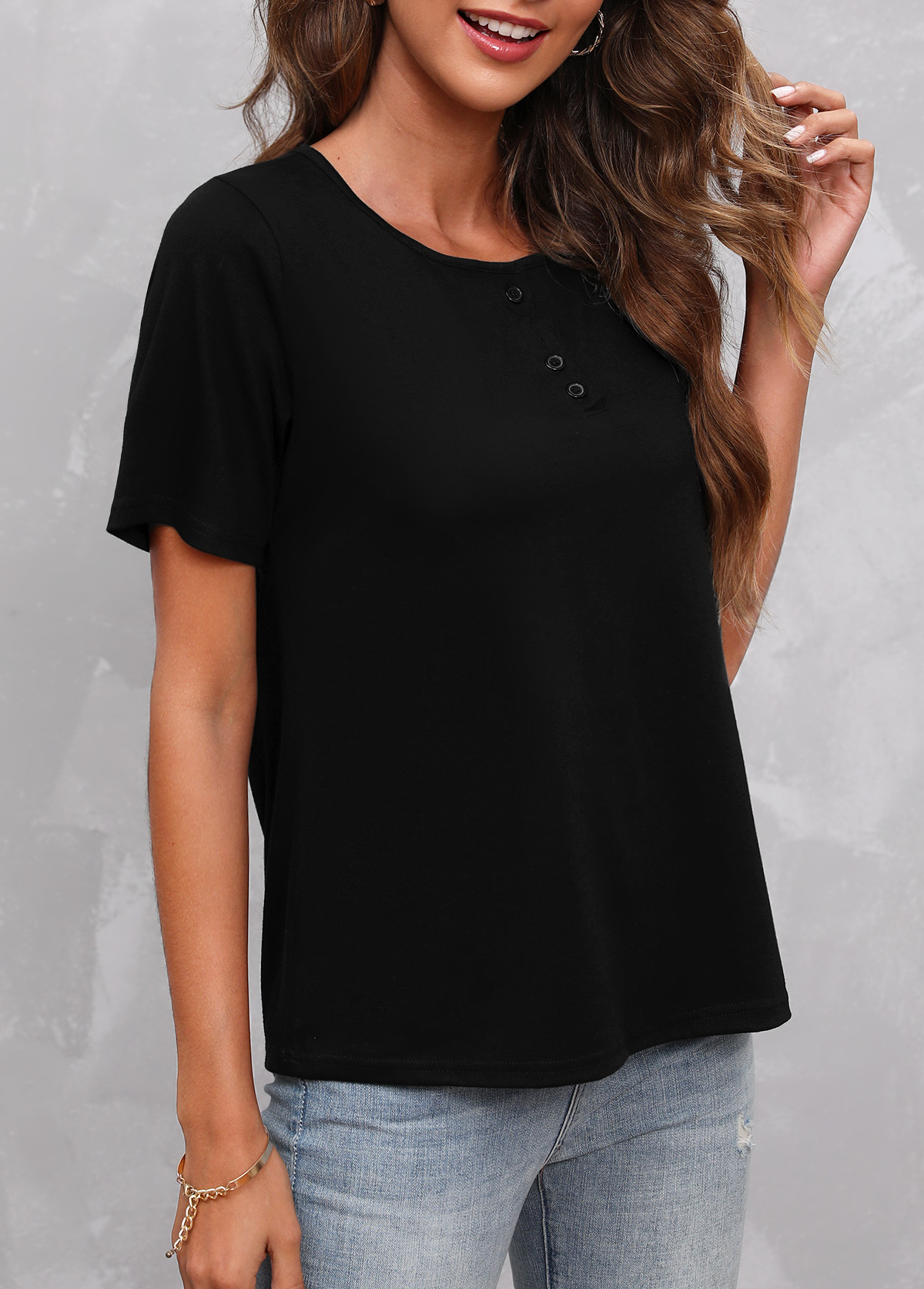 Black Lace Patchwork Short Sleeve Round Neck T Shirt