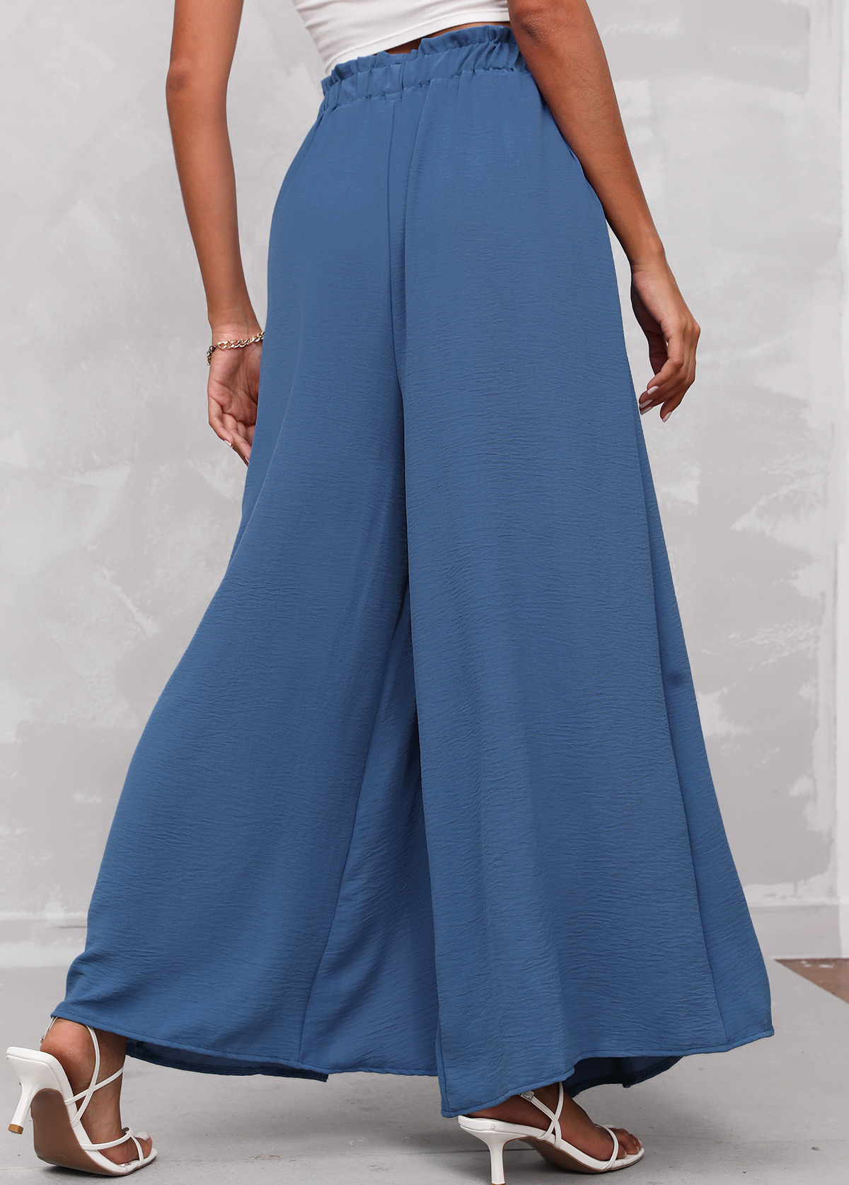 High Waisted Blue Side Slit Tie Front Pants