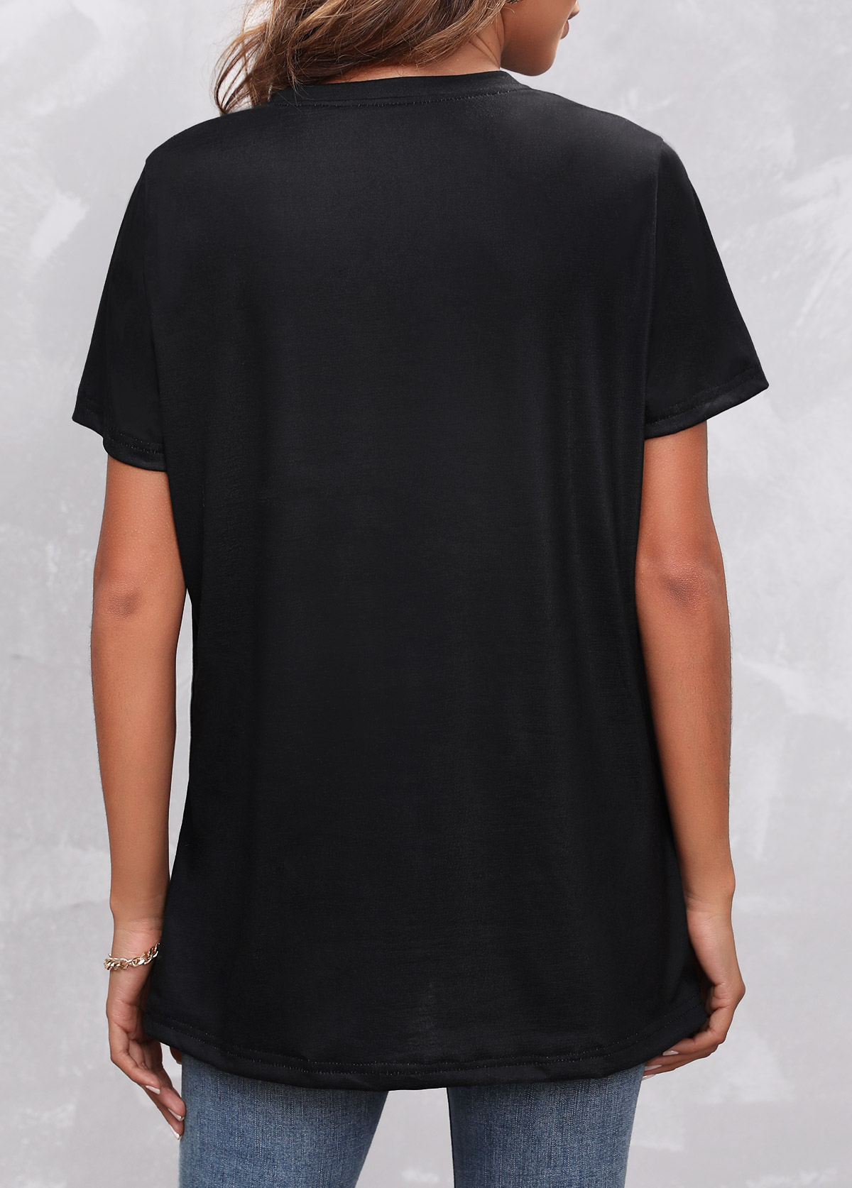 Round Neck Black Butterfly Print T Shirt