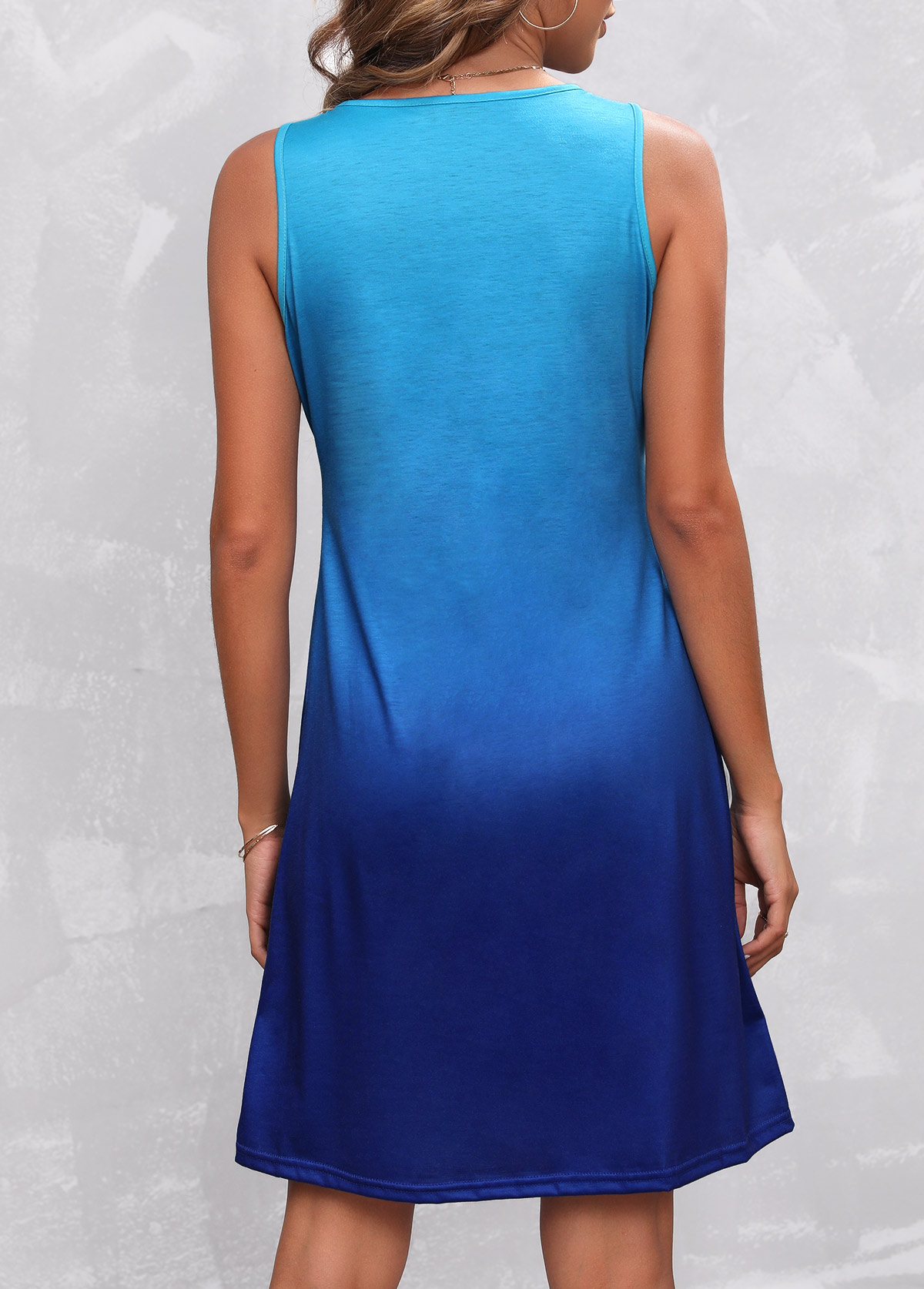 Blue Wide Strap Fold Ombre Dress