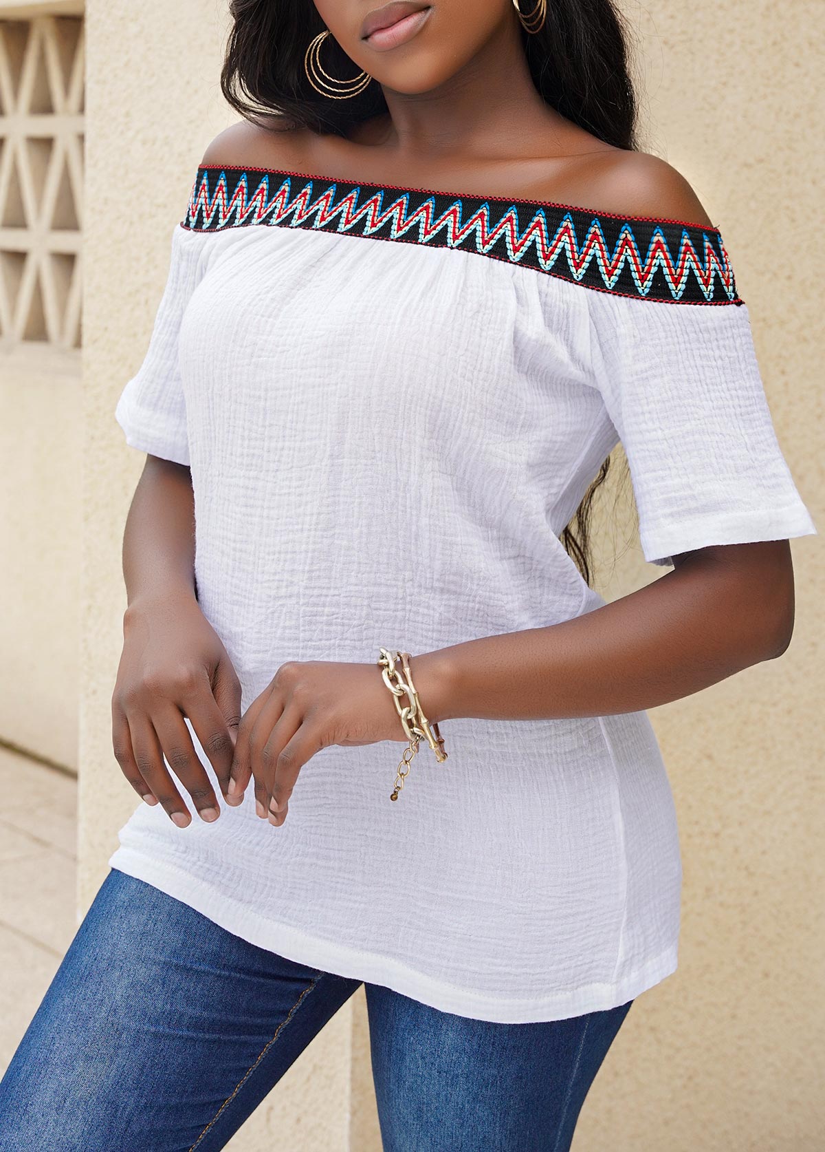 White Off Shoulder Short Sleeve T Shirt