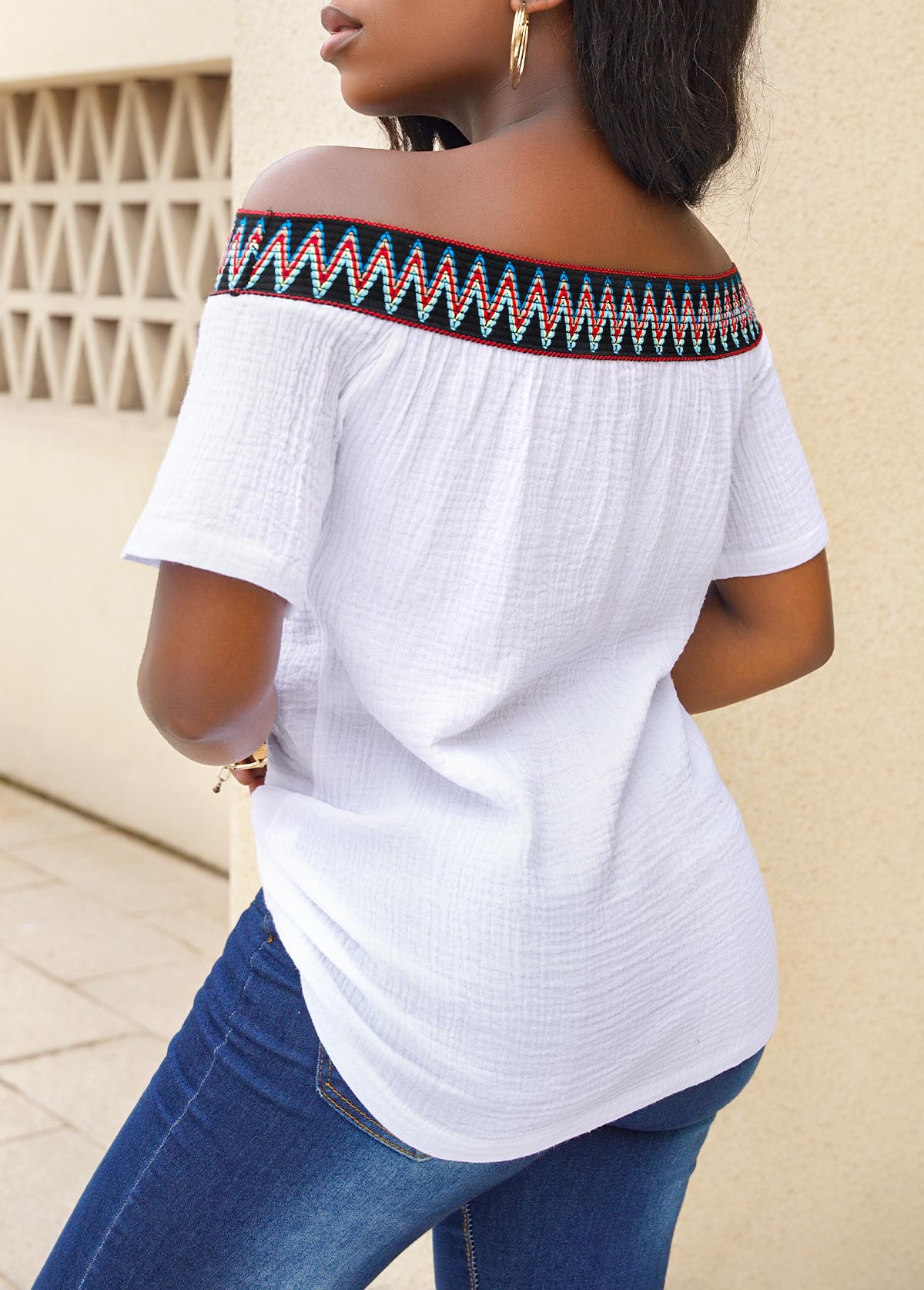 White Off Shoulder Short Sleeve T Shirt