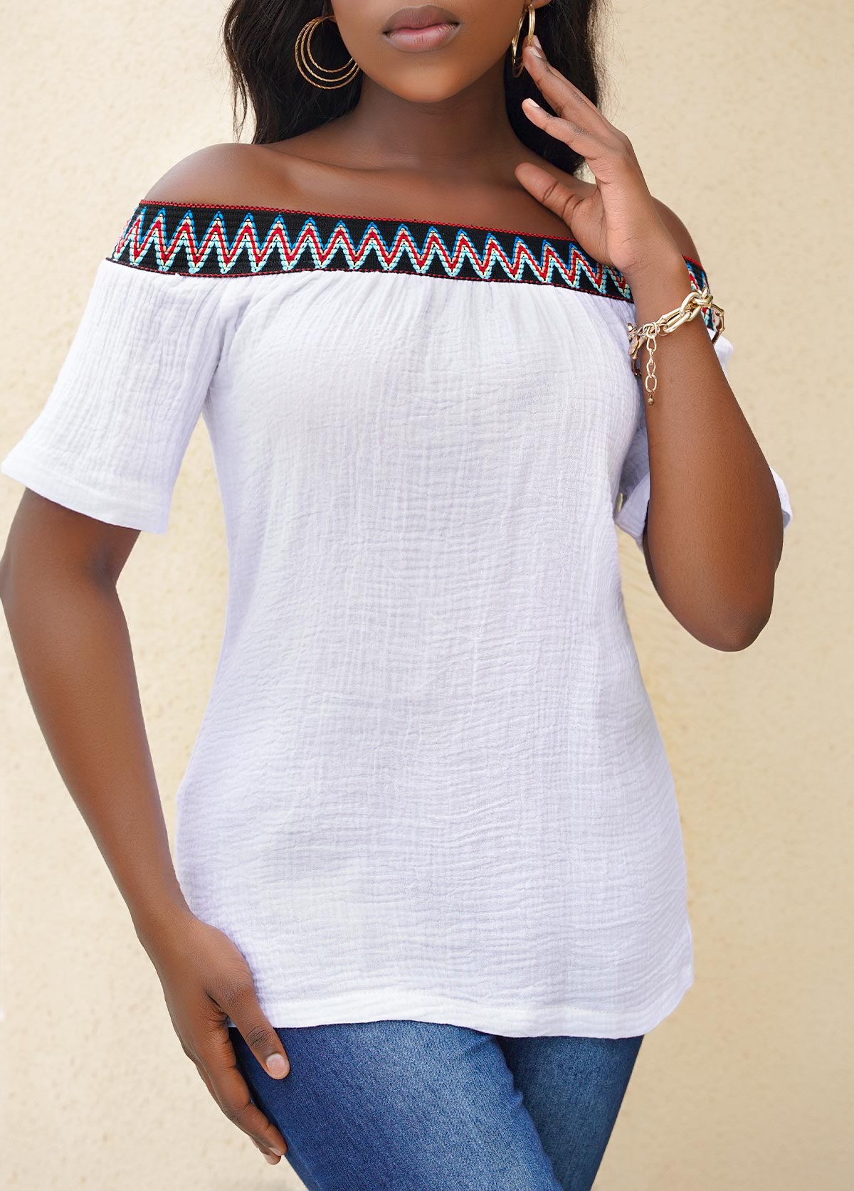 White Off Shoulder Short Sleeve T Shirt