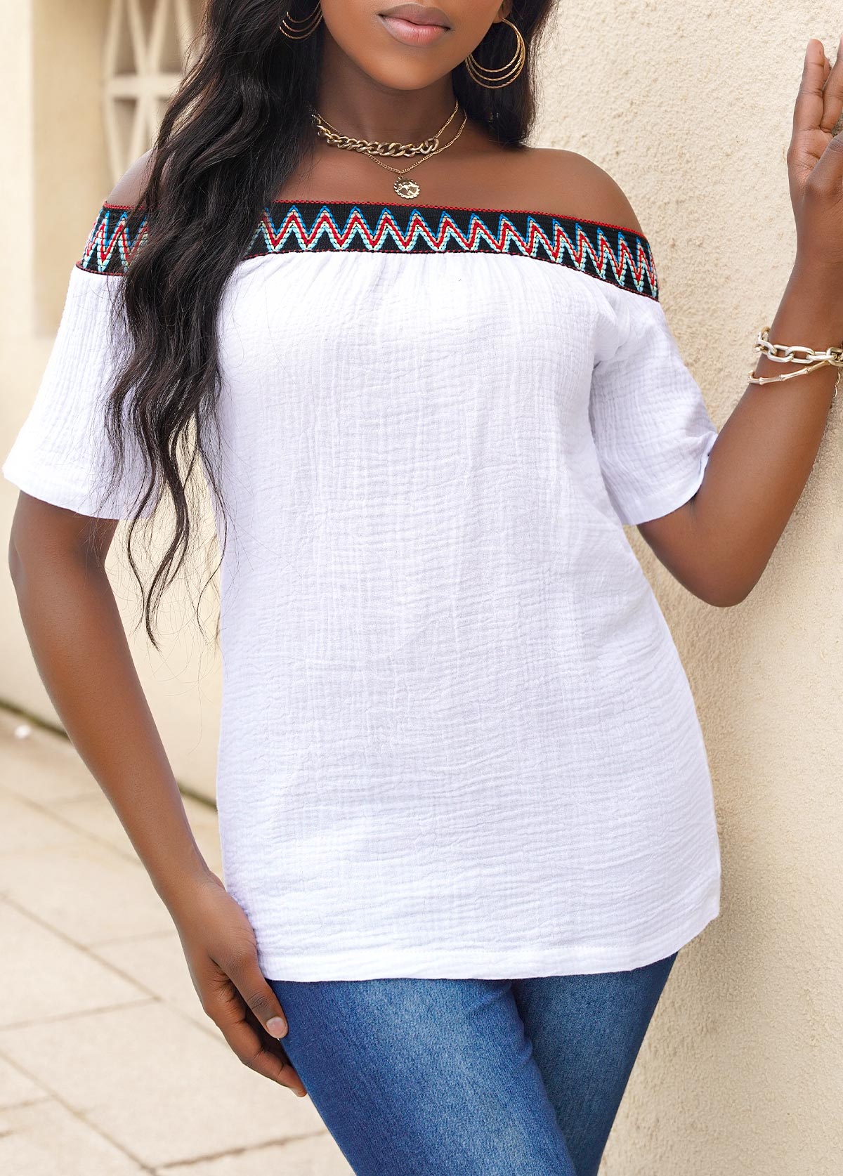 White Off Shoulder Short Sleeve T Shirt