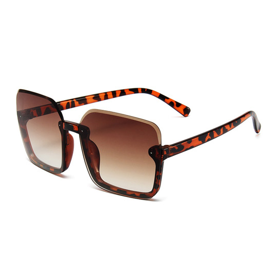 Brown Leopard Semi Rimless Frame Sunglasses