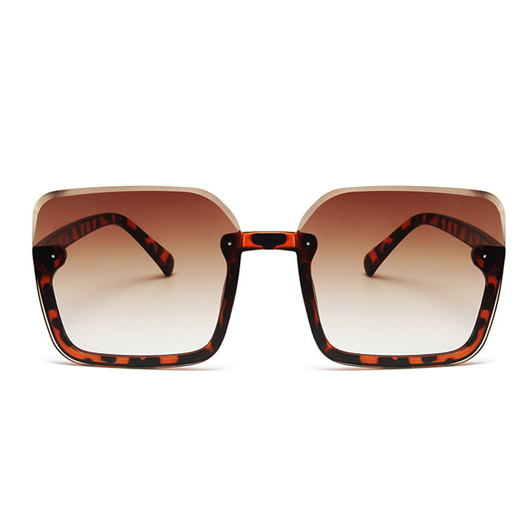 Brown Leopard Semi Rimless Frame Sunglasses