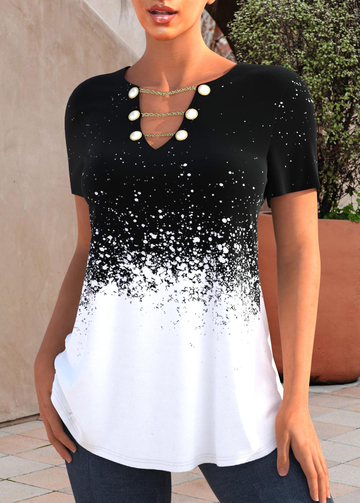 Black Chain Design Splash Print T Shirt