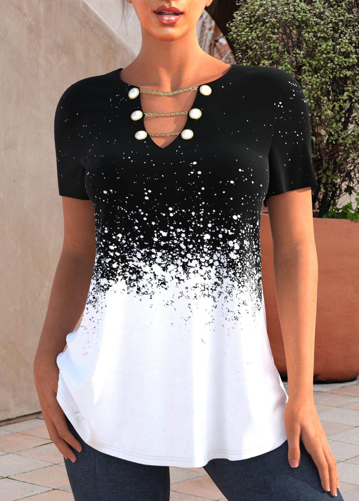 Black Chain Design Splash Print T Shirt