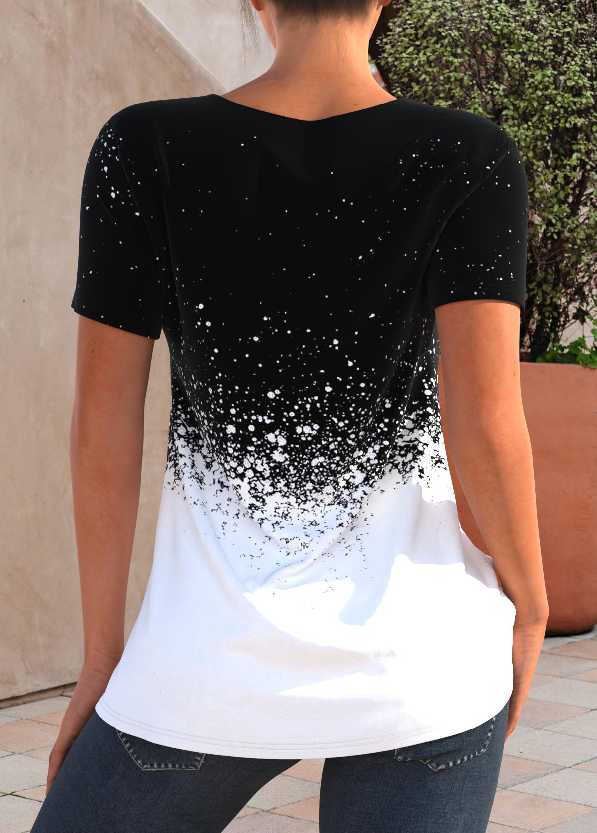 Black Chain Design Splash Print T Shirt