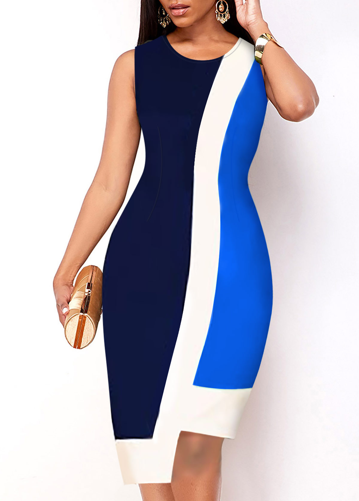 Asymmetric Hem Sleeveless Contrast Blue Dress