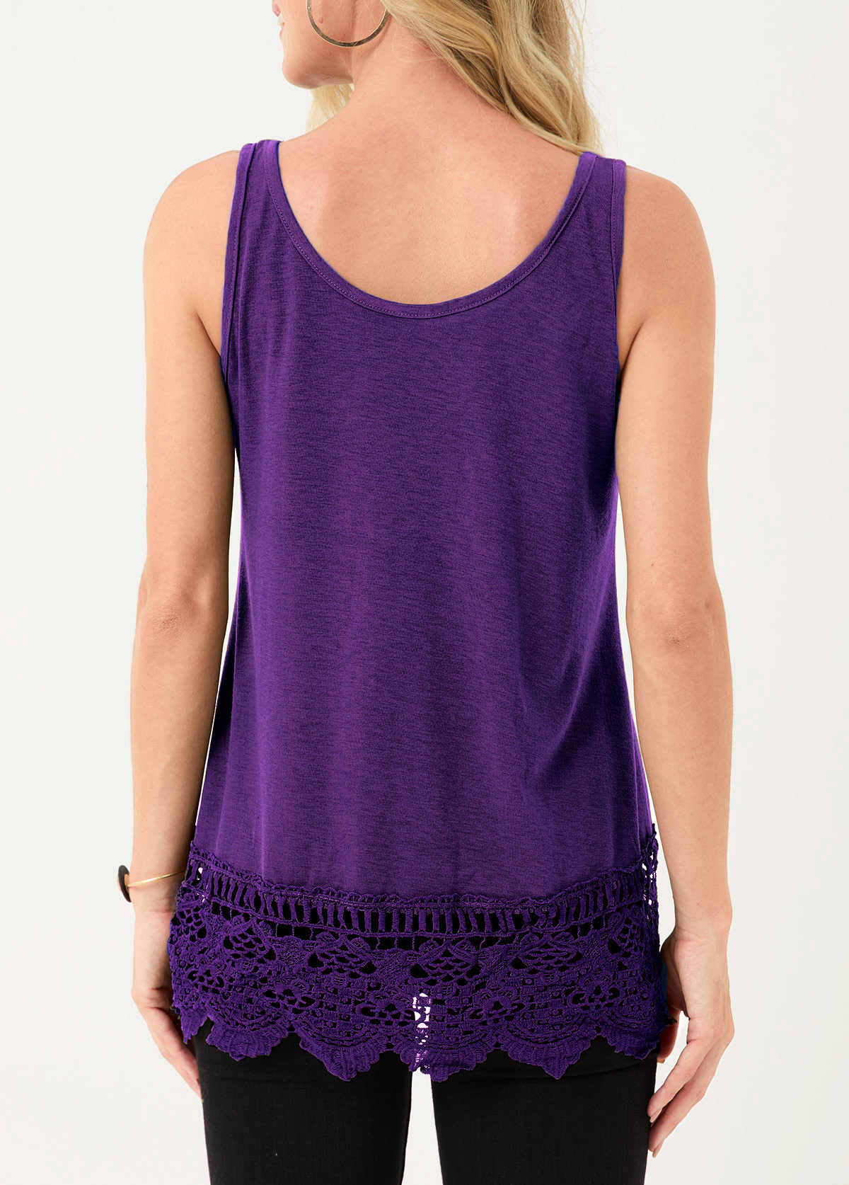 Purple Lace Stitching Wide Strap Tank Top