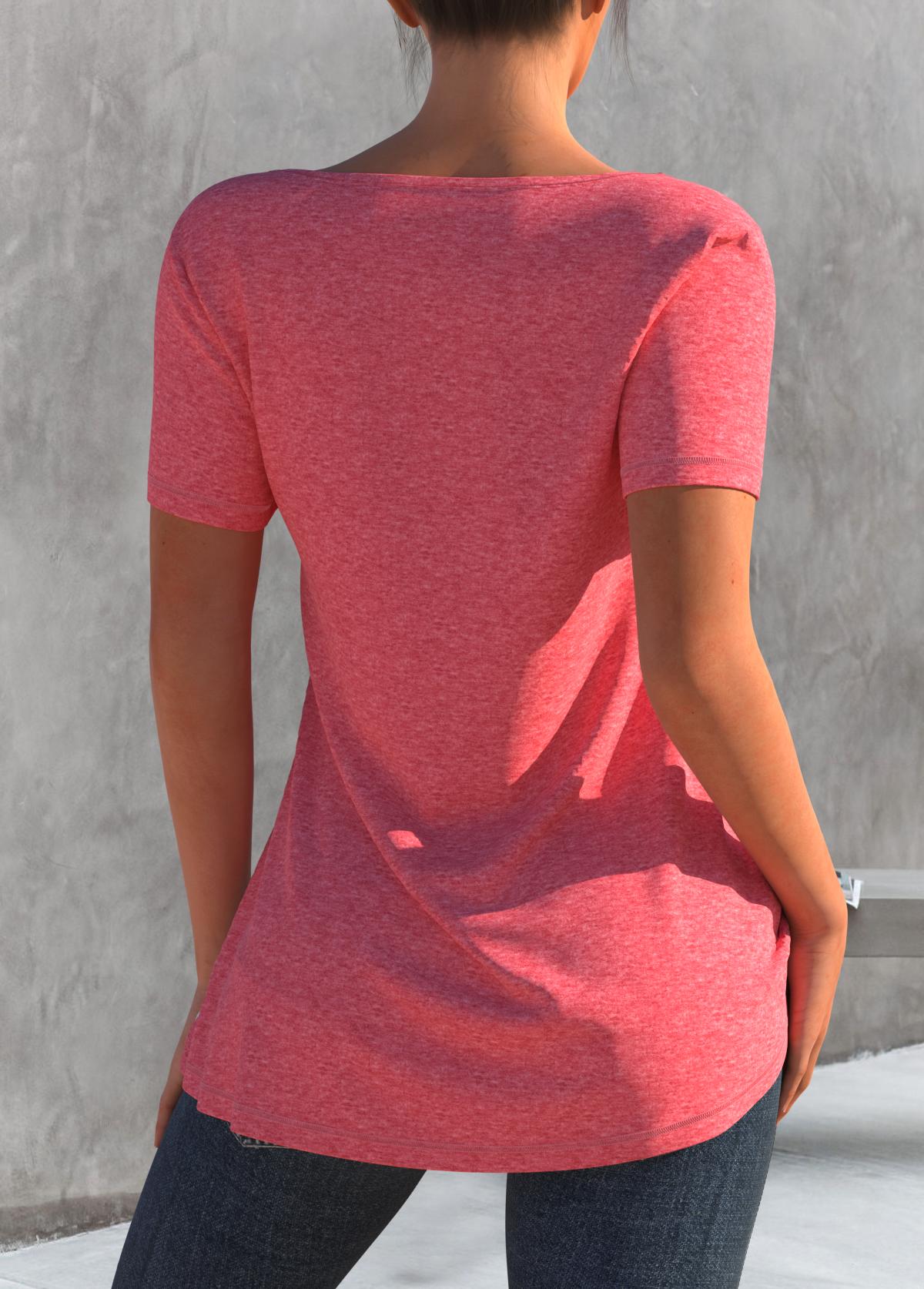 Round Neck Pink Short Sleeve T Shirt