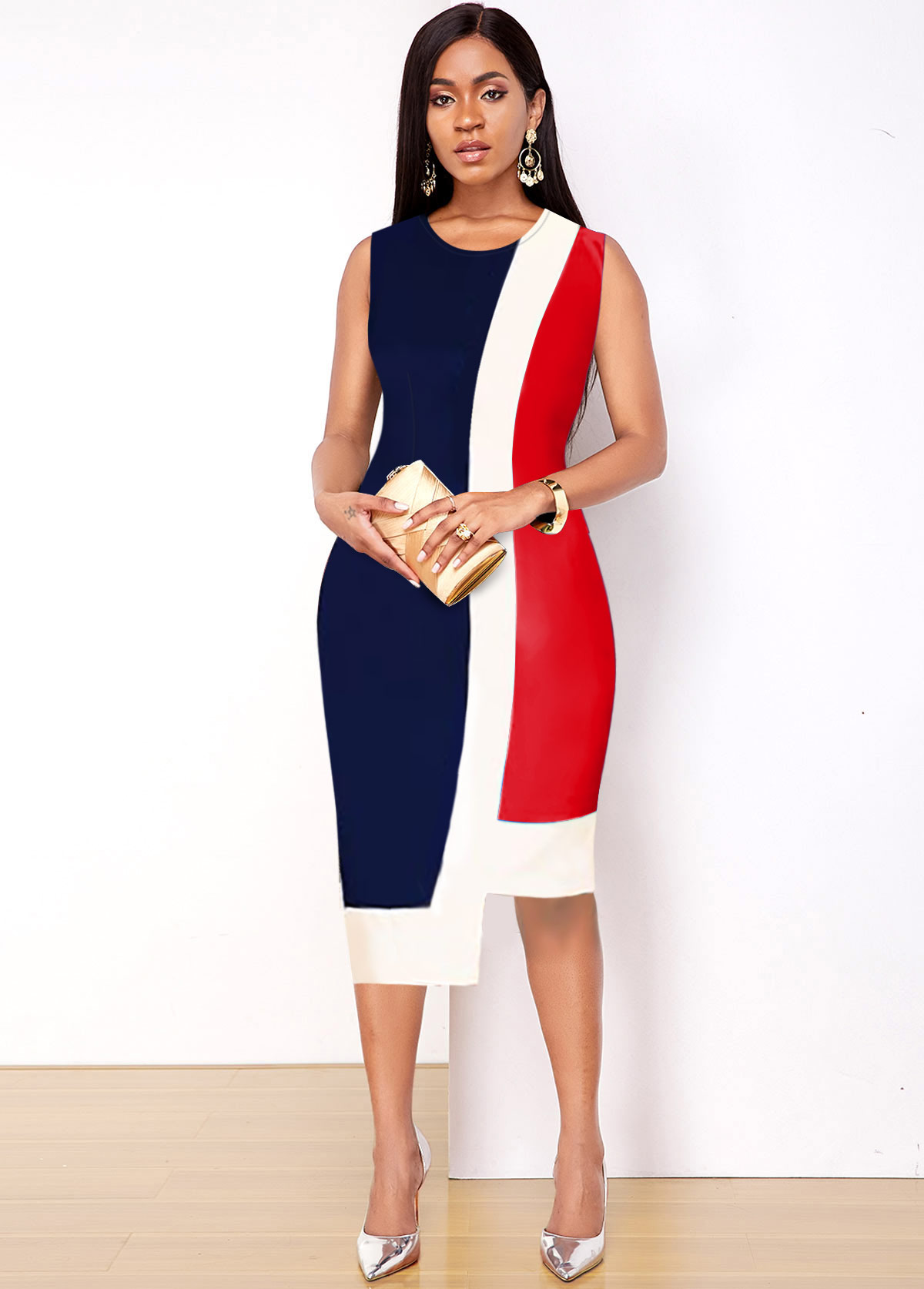 Sleeveless Asymmetric Hem Red Contrast Dress