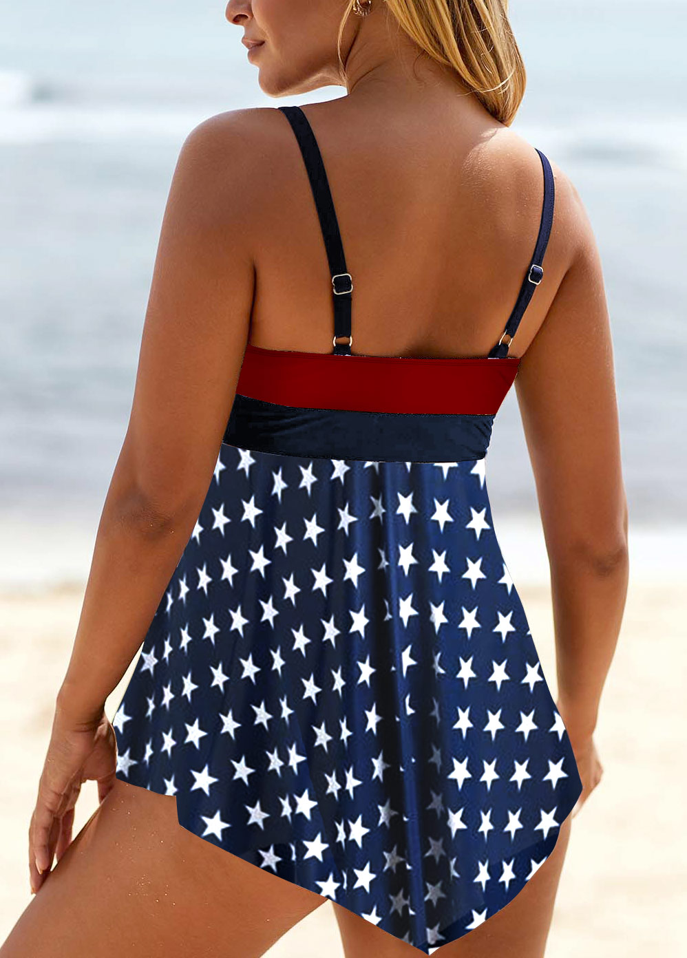 Lace Stitching American Flag Print Swimdress Top-No Bottom